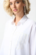 Joseph Ribkoff White Jacquard Organza Blouse Style 242091