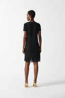 Joseph Ribkoff Black Straight Dress with Fringes Style 242113