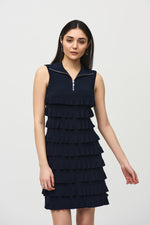 Joseph Ribkoff Midnight Blue Ruffled Sleeveless Dress Style 242116
