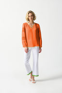 Joseph Ribkoff Mandarin Georgette Puff Sleeve Top Style 242124