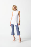 Joseph Ribkoff White/Blue Geometric Print Flare Pants Style 242137