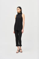 Joseph Ribkoff Black Crop Pants With Ruffles Style 242145