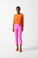 Joseph Ribkoff Pink Crop Pants With Ruffles Style 242145