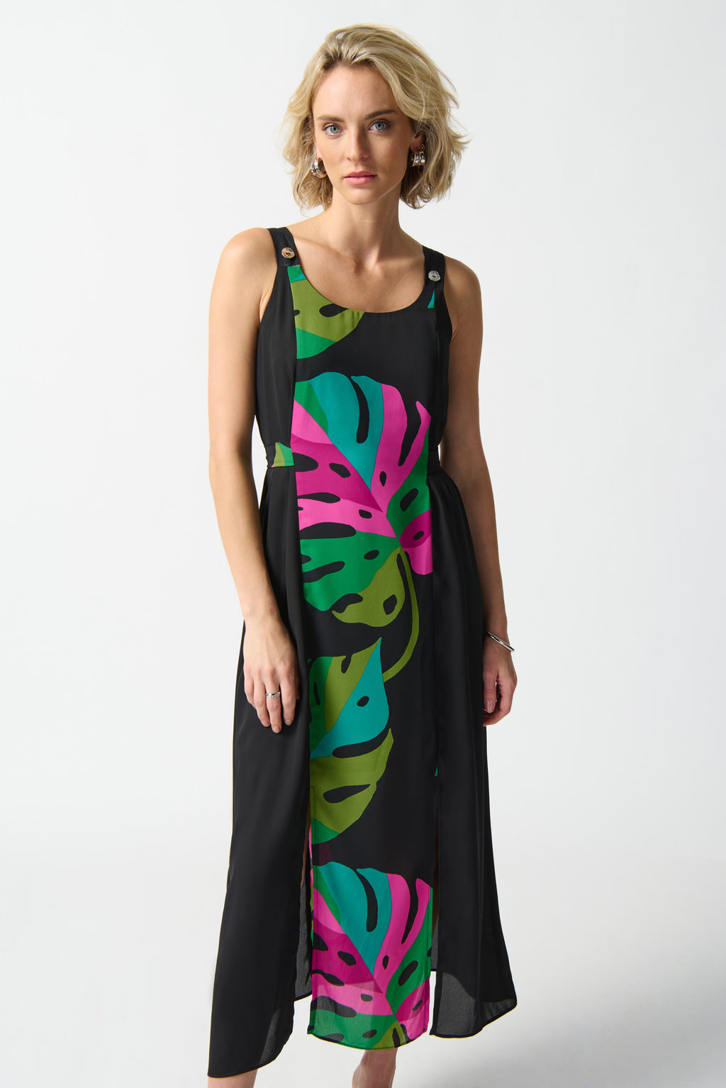Joseph Ribkoff Black/Multi Tropical Print Dress Style 242163