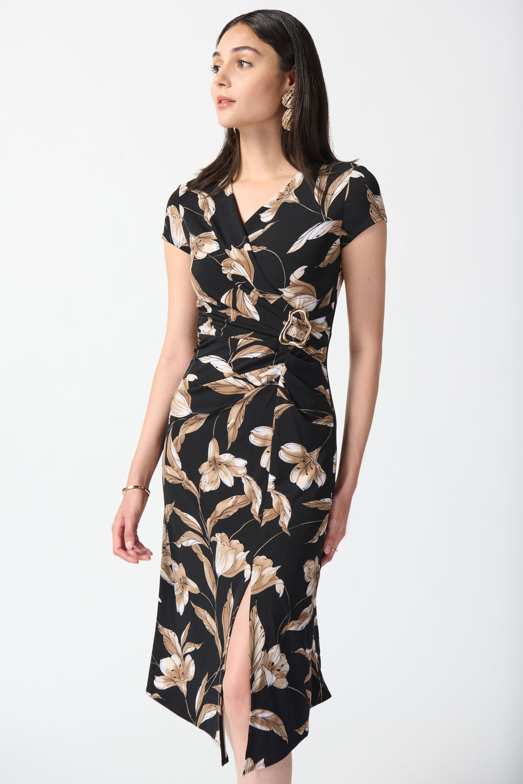Joseph Ribkoff Black/Multi Floral Print Fit and Flare Dress Style 242190