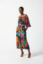 Joseph Ribkoff Black/Multi Tropical Print Culotte Pants Style 242211