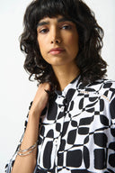 Joseph Ribkoff Vanilla/Black Geometric Print Trapeze Blouse Style 242213
