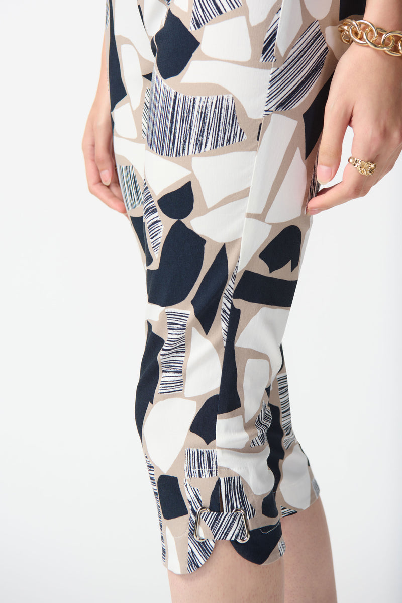 Joseph Ribkoff Vanilla/Multi Abstract Print Capri Pants Style 242224