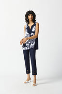 Joseph Ribkoff Vanilla/Midnight Blue Sleeveless A-Line Top Style 242233