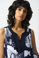 Joseph Ribkoff Vanilla/Midnight Blue Sleeveless A-Line Top Style 242233
