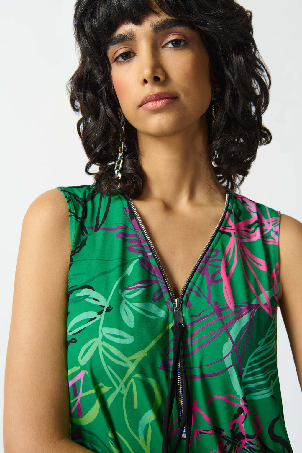 Joseph Ribkoff Green/Multi Floral Print Sleeveless Tunic Style 242235
