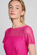 Joseph Ribkoff Shocking Pink Guipure Lace Flounce Dress Style 242704