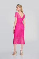 Joseph Ribkoff Shocking Pink Guipure Lace Flounce Dress Style 242704