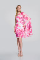 Joseph Ribkoff Vanilla/Multi Floral Print One Shoulder Cape Dress Style 242716