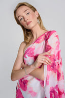 Joseph Ribkoff Vanilla/Multi Floral Print One Shoulder Cape Dress Style 242716