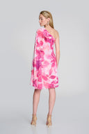 Joseph Ribkoff Vanilla/Multi Floral Print One Shoulder Cape Dress Style 242716