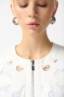 Joseph Ribkoff Vanilla Faux Suede Jacket With Laser Cut Leatherette Style 242907