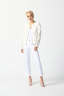 Joseph Ribkoff Vanilla Faux Suede Jacket With Laser Cut Leatherette Style 242907