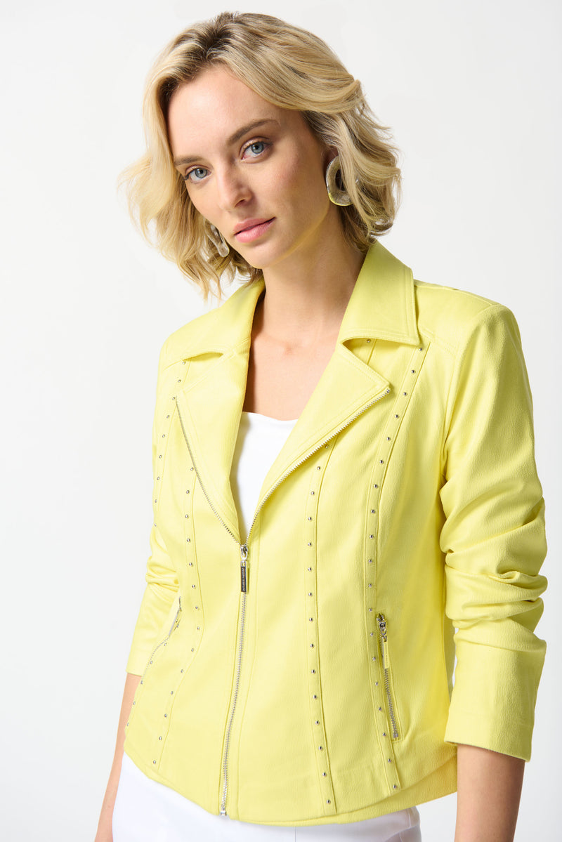 Joseph Ribkoff Yellow Foiled Suede Fitted Jacket Style 242908