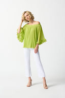 Joseph Ribkoff Key Lime Off-The-Shoulder Pleated Top Style 242909