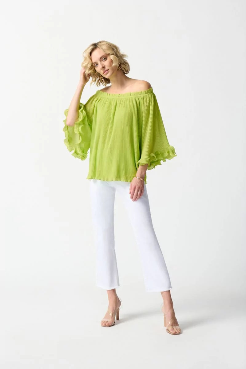 Joseph Ribkoff Key Lime Off-The-Shoulder Pleated Top Style 242909