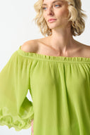 Joseph Ribkoff Key Lime Off-The-Shoulder Pleated Top Style 242909
