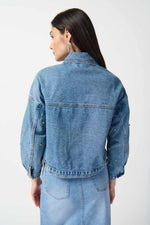 Joseph Ribkoff Denim Medium Blue Embellished Boxy Jacket Style 242917