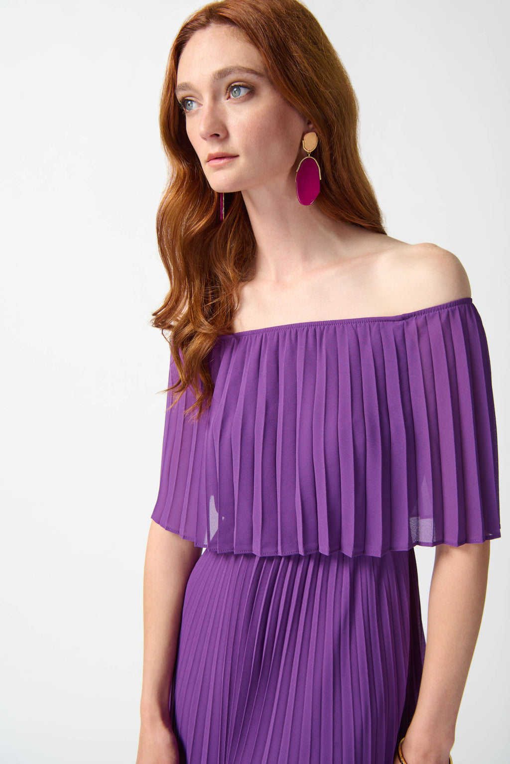 Joseph Ribkoff Majesty Off-The-Shoulder Pleated Dress Style 242926