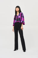 Joseph Ribkoff Purple/Black Abstract Plaid Print Top Style 243058