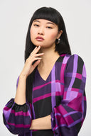 Joseph Ribkoff Purple/Black Abstract Plaid Print Top Style 243058