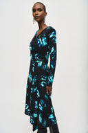 Joseph Ribkoff Black/Multi Abstract Print Wrap Dress Style 243147