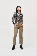 Joseph Ribkoff Black/Dune Abstract Print Fitted Top Style 243149