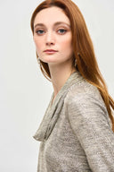 Joseph Ribkoff Beige/Gold Foiled Knit Cowl Collar Top Style 243167