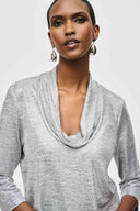 Joseph Ribkoff Grey/Silver Foiled Knit Cowl Collar Top Style 243167