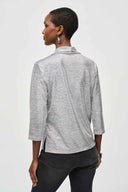 Joseph Ribkoff Grey/Silver Foiled Knit Cowl Collar Top Style 243167