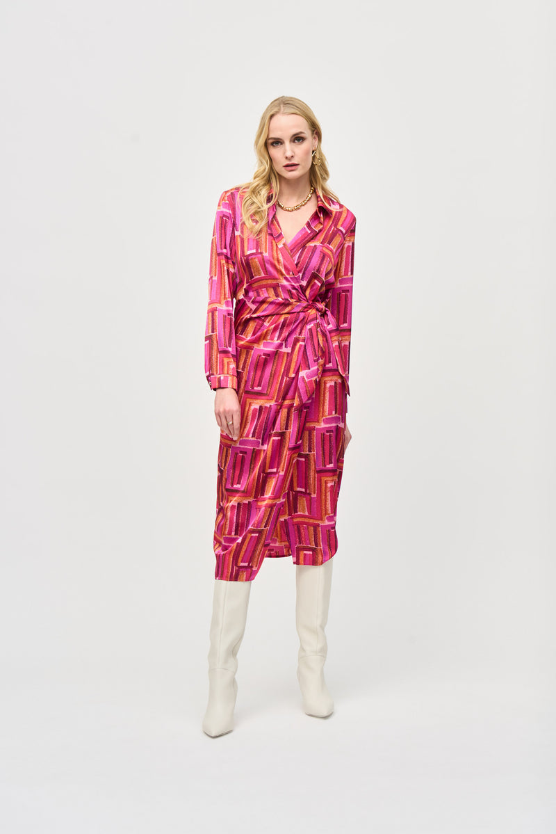 Joseph Ribkoff Pink/Multi Geometric Print Wrap Dress Style 243182 ...
