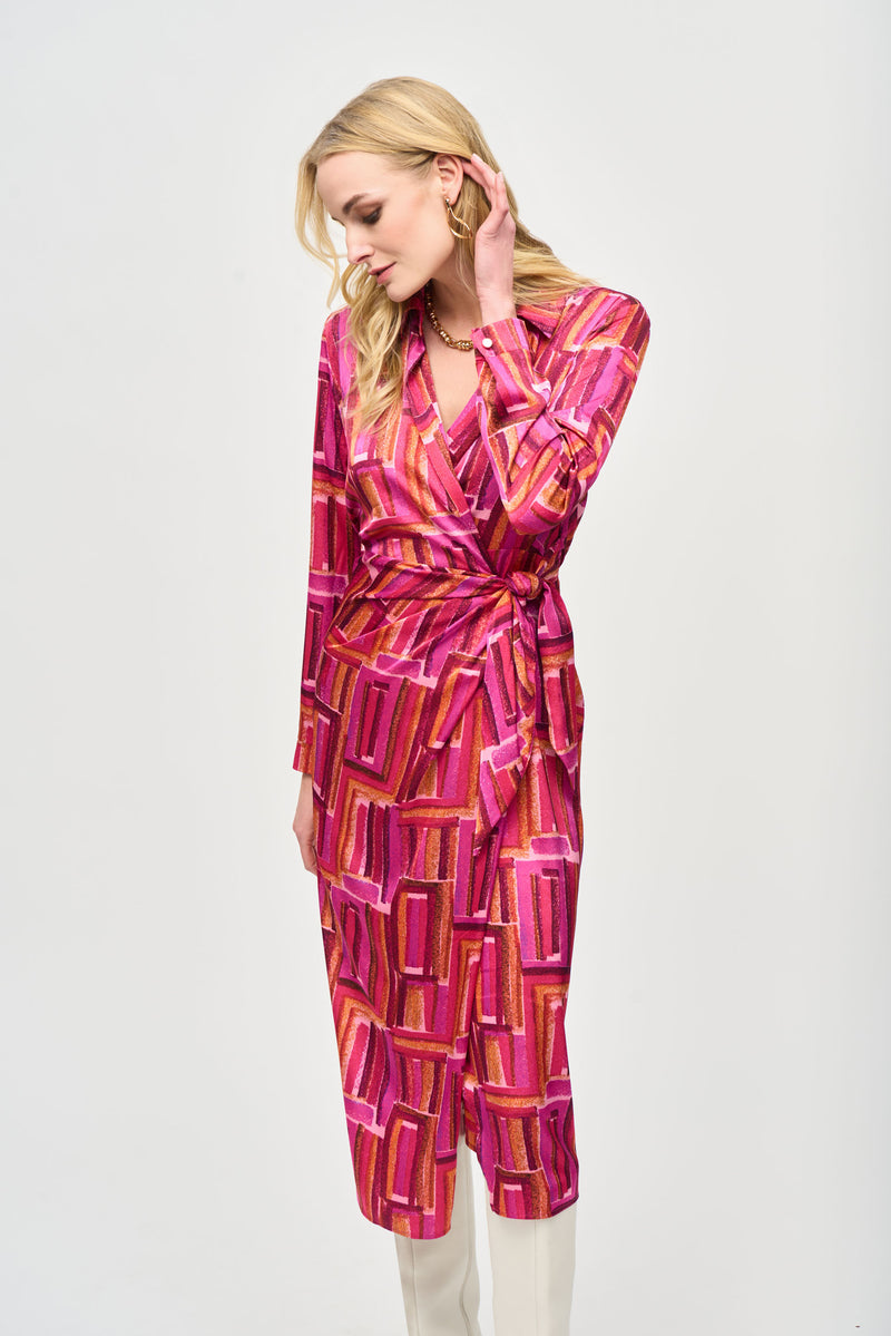 Joseph Ribkoff Pink/Multi Geometric Print Wrap Dress Style 243182 ...
