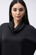 Joseph Ribkoff Black Satin Cowl Collar Top Style 243189