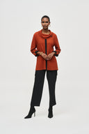 Joseph Ribkoff Lava/Black Textured Knit Cowl Collar Tunic Style 243198