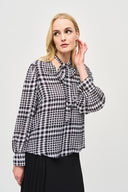 Joseph Ribkoff Vanilla/Multi Georgette Plaid Puff Sleeve Top Style 243228