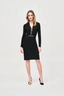 Joseph Ribkoff Black Silky Knit and Leatherette Sheath Dress Style 243274