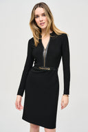 Joseph Ribkoff Black Silky Knit and Leatherette Sheath Dress Style 243274