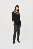 Joseph Ribkoff Black Dotted Keyhole Casual Top Style 243332