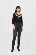 Joseph Ribkoff Black Dotted Keyhole Casual Top Style 243332