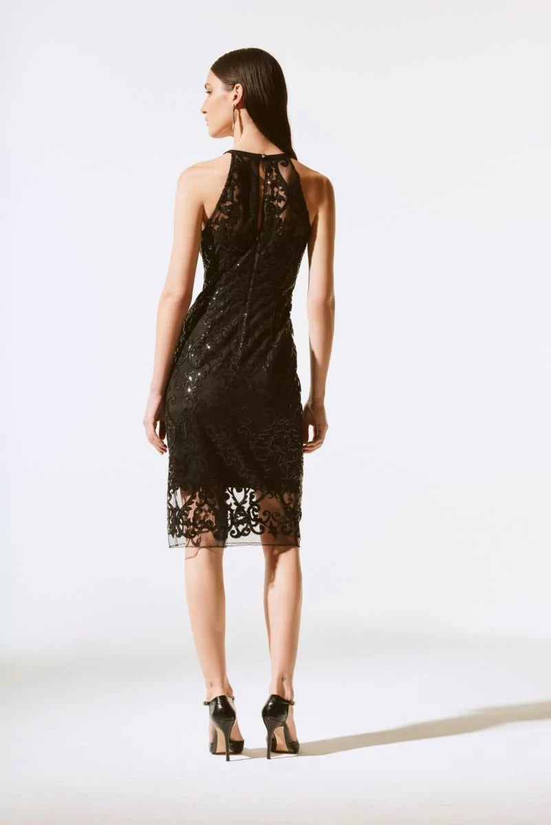 Joseph Ribkoff Black Sequins Lace Sleeveless Dress Style 243715
