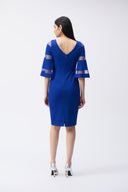 Joseph Ribkoff Royal Sapphire Bell Sleeve Sheath Dress with Mesh Inserts Style 243733