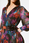 Joseph Ribkoff Black/Multi Floral Print Chiffon Pleated Midi Dress Style 243770X