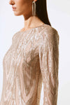 Joseph Ribkoff Matte Gold Placement Sequins Sheath Dress Style 243774