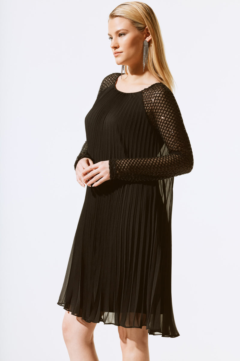 Joseph Ribkoff Black Pleated Chiffon Dress With Sequins Style 243778