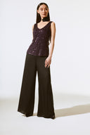 Joseph Ribkoff Blackcurrant Sequined Sleeveless Fitted Top Style 243789